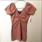 Volcom  Ruched Stripe Mini Dress Rust/Orange Short Sleeve Size Small NWT Photo 2
