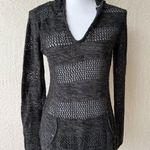 Roxy  Large Pullover Knitted Grey Hooded V-neck Long Sleeve  Pocket Sweater Photo 0