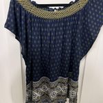 Hem & Thread  Navy Blouse with Gold Details Sz L On/off Shoulder Photo 3