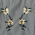 ZARA  Blue and White Striped Top With Embroidered Florals Size Small Photo 2