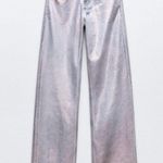 ZARA MID WAIST FULL LENGTH TRF FOIL SILVER METALLIC WAXED JEANS SIZE 6 NEW Photo 8