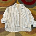 Love Note White Stripe Cropped 3/4 Sleeve Button Down Linen Top Size Small Photo 0
