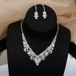 Bridal Wedding Jewelry Set Crystal Bridesmaid Party Necklace Drop Earrings Silver Photo 2