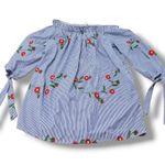 Mirror Image Top Size Medium Woman's Off Shoulder Blouse 3/4 Sleeves Embroidered Flowers Floral Embroidery Blue Photo 0