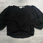 Boden Black Short Bubble Sleeve Twist Front Viscose Cropped Shirt Size 10 Summer Photo 0