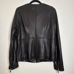 T Tahari Black Leather Collarless Zip Front Jacket Women's Size L Photo 6