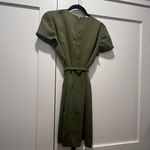 J.Crew Factory Olive Green Short Sleeve Belted Suiting Dress Size 10 Petite Photo 2