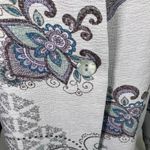 Peck & Peck  Open Front Blazer Jacket L Gray Paisley Floral‎ Button Career Boho Photo 3