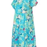 Large Summer Tiered Printed Aqua Blue Maxi Dress Light Weight Photo 2