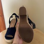 SUN STONE Navy 1" Platform Fey Round Toe Block Heel Buckle Espadrille Shoes S 7 Blue Photo 3