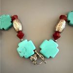 Vintage Turquoise Howlite Silver Cross Necklace Garnet Colored Accents Blue Photo 4