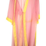 Victoria's Secret Vintage 90s Pink Sheer Chiffon Long Robe Kimono Yellow Trim Photo 0