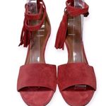 Yvonne Kone Women’s Size 38 7.5 Red Suede Wrap Tassel Ankle Open Toe Pumps Heels Photo 5