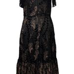 Lost + Wander Black Embroidered Ruffle Midi Dress Size L Boho Romantic Floral Photo 2