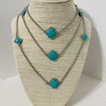 Turquoise Colored Clover Long Layering Necklace Silver Photo 0