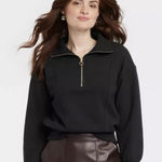 A New Day Women's Quarter Zip Sweatshirt -  Xs Black New Gold Zipper Photo 0