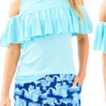 Lilly Pulitzer  Lyra Cold Shoulder Ruffle Top‎ Seasalt Blue Women Size XS Photo 0