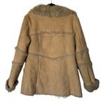Aziza Y2K Faux Fur Suede Fur Lined Coat 3 Button Jacket Tan XL Photo 1