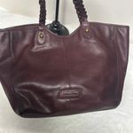 Isabella Fiore  Burgundy Tote with Braided Handles and Floral Embossing Photo 2