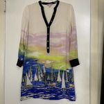 Juicy Couture silk dress marina watercolor print sailboat button dress size US 2 Photo 1