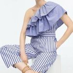 J.Crew One Shoulder Ruffle Blue & White Stripe Jumpsuit 2 Photo 0