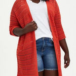 Torrid Orange Drop Shoulder Pointelle Crochet Fringe Duster Cardigan Size 10 Photo 0