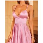 Satin Formal Ball Gown Pink‎ Spaghetti Strap Cross Back Maxi Dress Sz M Pink Size M Photo 2