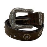 Ariat Brown Floral Rhinestone Genuine Leather Silver Buckle Western Concho Belt Photo 0