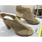 Womans City Classified Size 9 Beige Peep Toe Sling Back Vented Heel Ankle Shoes Tan Photo 1