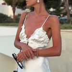 ZARA dress white midi ruffled satin lingerie inspired bodycon fitted wedding Photo 1