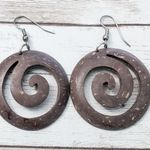 Vintage Earrings For Pierced Ears Large Brown Spiral Photo 0