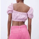 ZARA NWT  Women's Pink Poplin striped Crop Top Size Medium Photo 2