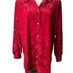 Diane Von Furstenberg NWOT, Vintage  Red Velour Button Down Tunic Top, Sz 1X Photo 1