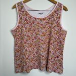 Lands’ End Floral Tank Top Women’s Size Large Cotton Pastel Pink Photo 0