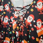 Kate Kasin Festive Santa Print Dress Christmas XL Lace Up Long Sleeve Holiday Black Photo 4