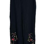 Soft Surroundings  Wide Leg Silk Black floral colorful Embroidery Pants size M Photo 0