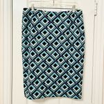 Kasper  Abstract Print Pencil Skirt Back Slit Navy Blue Teal 10 Photo 3