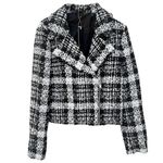 Alice + Olivia NWT Black and Off White Tweed Moto Jacket Photo 7