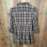 Free People  Plaid Boho Tunic Top Tiered Peplum Hem Longline Small Brown Shirt Photo 4