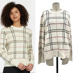 Barbour Rosefiled Knit Wool Blend Sweater In Whisper White Plaid Size US 14 Photo 1