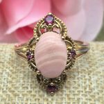 Karis STS Gold Tone Cocktail Ring Pink Center Large Size 11.5 Open Works Purple Photo 0