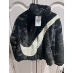 Nike Women’s Faux Fur Swoosh Jacket Black White DO3791-010 Size XS New Photo 6