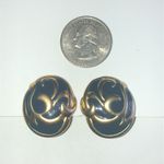 Vintage Satin Soft Gold Tone Navy Blue Enamel Retro Boho Clip On Earrings Photo 6