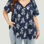 NWT!Navy Floral tassels Tie neck contrast lace blouse Size 12 or Large Blue Photo 2