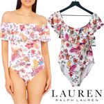 Ralph Lauren  plus size off shoulder ruffle one piece swimsuit floral tropical Photo 1