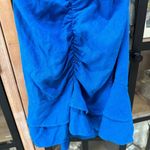 ZARA linen mini dress cobalt blue ruched open back cocktail vneck tiered ruffle Photo 8