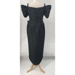 Vintage 80s Off Shoulder Puff Sleeve Bow Waist Tulip Hem Midi Maxi Dress Black 8 Photo 5
