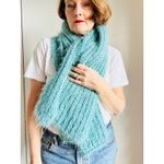 Womens Knitted Scarf Handmade Eyelash Fuzzy Fabric Super Soft in Aqua Blue Photo 2