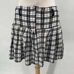 Vintage 90s Plaid Tartan Pleated Mini Skirt Cotton Knit White Black Womens 10/12 Photo 4