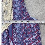 As You Wish Women's Blouse Sleeveless Trapeze Crochet Neck Size Small Blue Red Photo 8